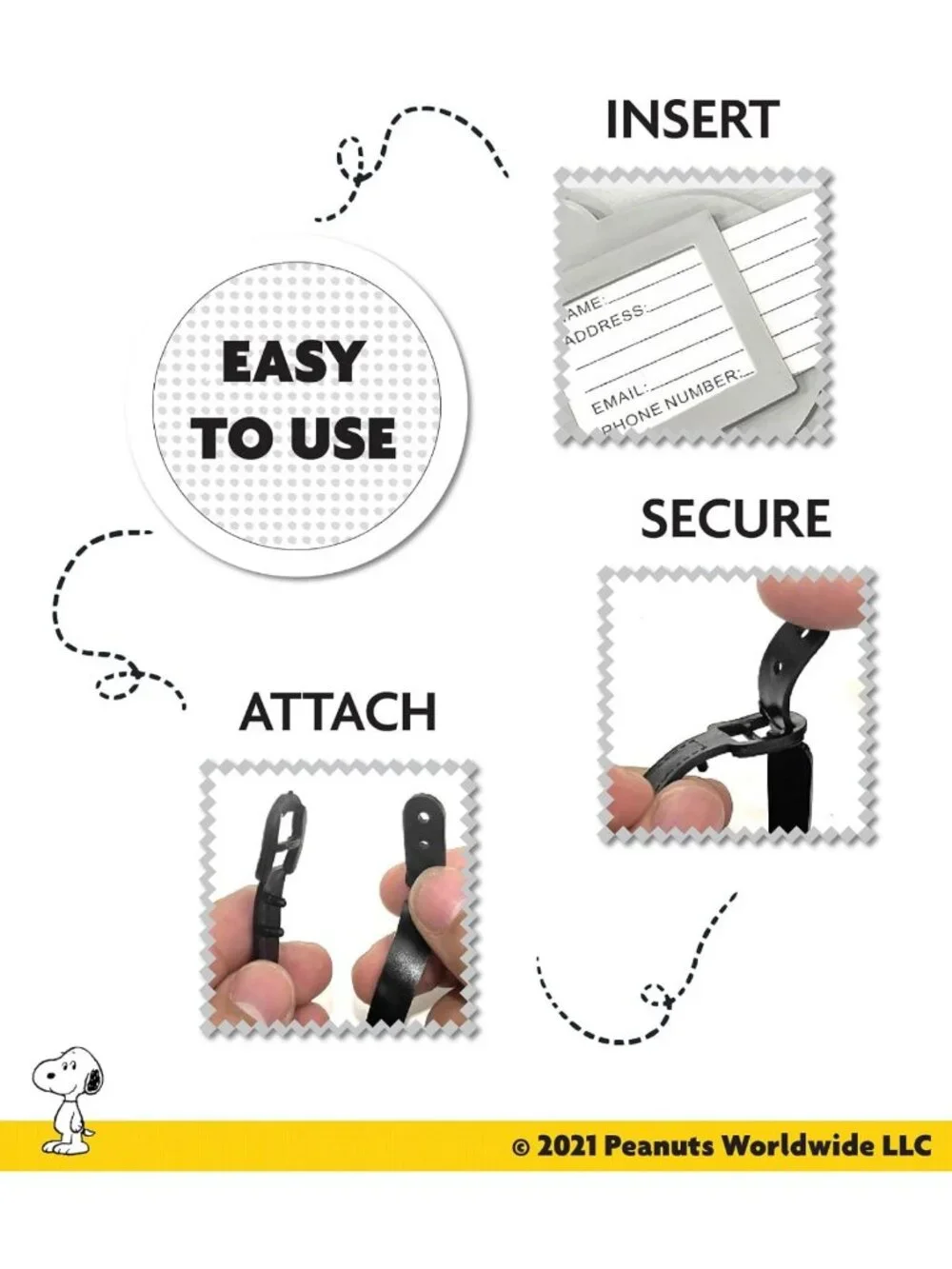 4-Pack Cute Snoopy & Woodstock Luggage Tags - PVC Travel Bag Tags for Backpacks